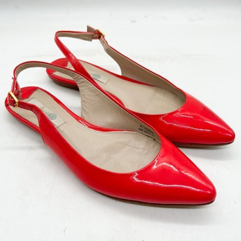 Women’s Boden Shoes Red Flats Patent Leather Pointy Toe Slingback Size 6.5